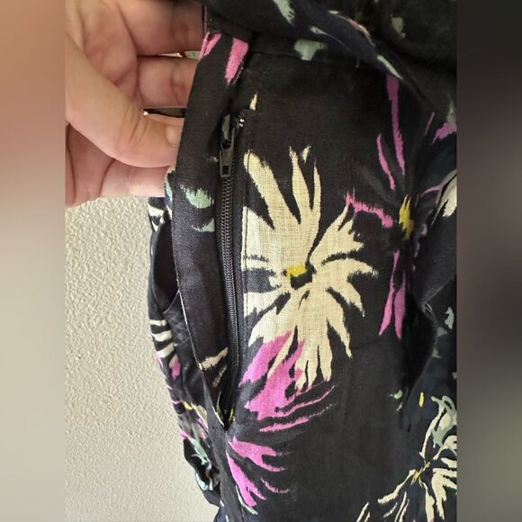 Scotch and Soda Floral Print Tie Waist 100% Linen Romper Black Multicolor Size 6 - Picture 7 of 15